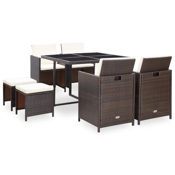 Set Mobilier De Exterior Cu Perne 9 Piese Maro Poliratan 42526